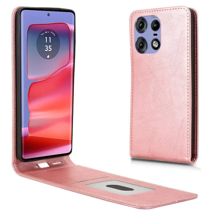 Leather Case For Motorola Edge 50 Pro 5G  /  50s Pro 5G  /  50 5G Magnetic Vertical Flip Phone Cover with Card Slot - Rose Gold