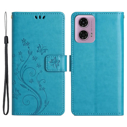 For Motorola Moto G34 5G Case PU Leather Phone Wallet Cover with Strap - Blue