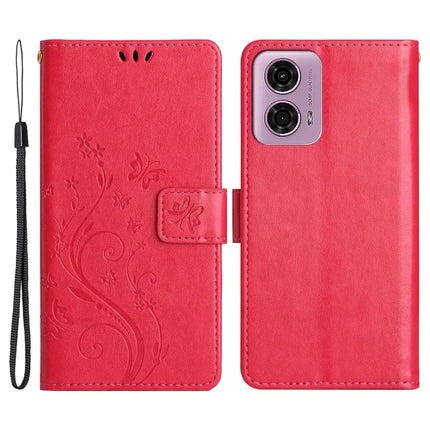 For Motorola Moto G34 5G Case PU Leather Phone Wallet Cover with Strap - Red