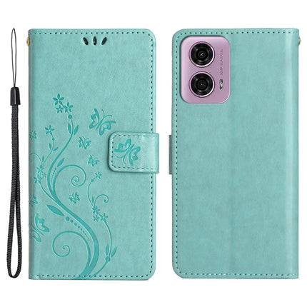 For Motorola Moto G34 5G Case PU Leather Phone Wallet Cover with Strap - Baby Blue