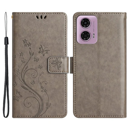 For Motorola Moto G34 5G Case PU Leather Phone Wallet Cover with Strap - Grey