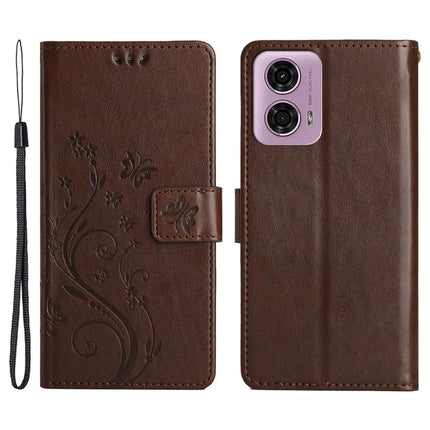 For Motorola Moto G34 5G Case PU Leather Phone Wallet Cover with Strap - Brown