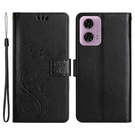 For Motorola Moto G34 5G Case PU Leather Phone Wallet Cover with Strap - Black
