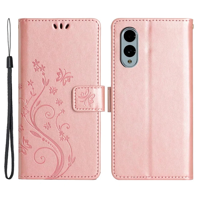 For Fujitsu Arrows We2 F-52E Case PU Leather Phone Wallet Cover with Strap - Rose Gold