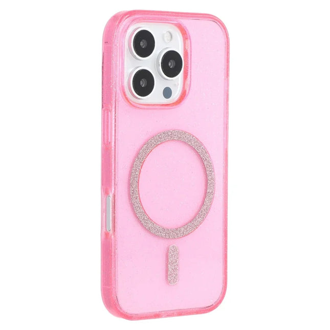 For iPhone 16 Pro Max Case Compatible with MagSafe 2.0mm PC + TPU Glitter Phone Cover - Pink