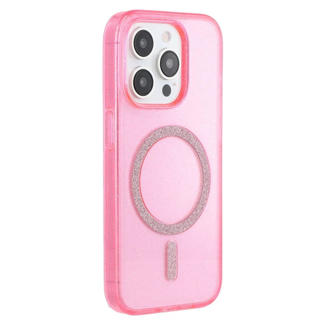 For iPhone 15 Pro Max Case Compatible with MagSafe 2.0mm PC + TPU Glitter Phone Cover - Pink