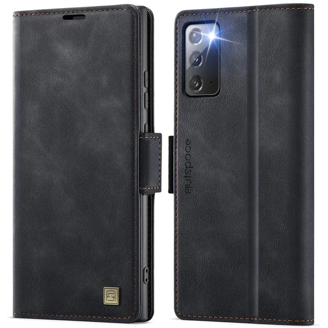For Samsung Galaxy Note20 5G Case AUTSPACE A11 RFID Blocking Retro Leather Cell Phone Wallet Cover - Black