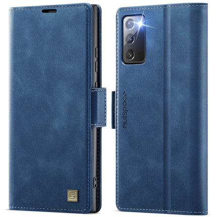 For Samsung Galaxy Note20 5G Case AUTSPACE A11 RFID Blocking Retro Leather Cell Phone Wallet Cover - Blue