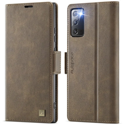 For Samsung Galaxy Note20 5G Case AUTSPACE A11 RFID Blocking Retro Leather Cell Phone Wallet Cover - Brown