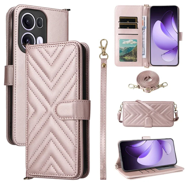 For Oppo Reno13 Pro 5G Wallet Case with Shoulder Strap Leather Phone Cover - Pink