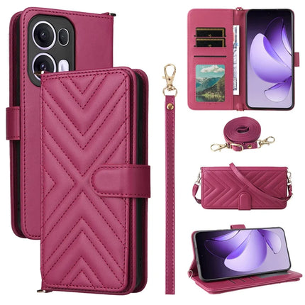 For Oppo Reno13 Pro 5G Wallet Case with Shoulder Strap Leather Phone Cover - Rose