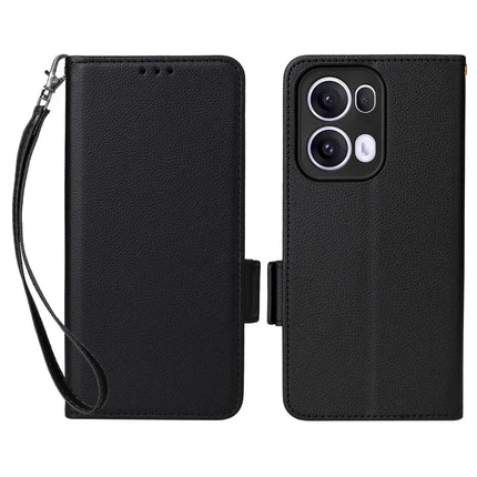 For Oppo Reno13 Pro 5G Case Litchi Texture PU Leather Wallet Flip Phone Cover - Black