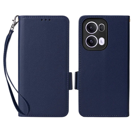 For Oppo Reno13 Pro 5G Case Litchi Texture PU Leather Wallet Flip Phone Cover - Dark Blue