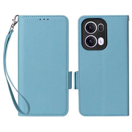 For Oppo Reno13 Pro 5G Case Litchi Texture PU Leather Wallet Flip Phone Cover - Baby Blue
