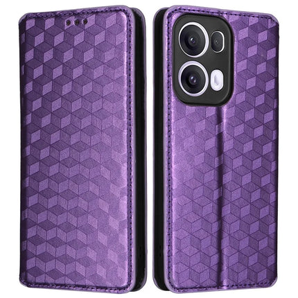 For Oppo Reno13 Pro 5G Wallet Case Rhombus Imprinted Leather Phone Cover - Purple