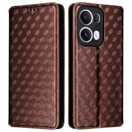 For Oppo Reno13 Pro 5G Wallet Case Rhombus Imprinted Leather Phone Cover - Brown