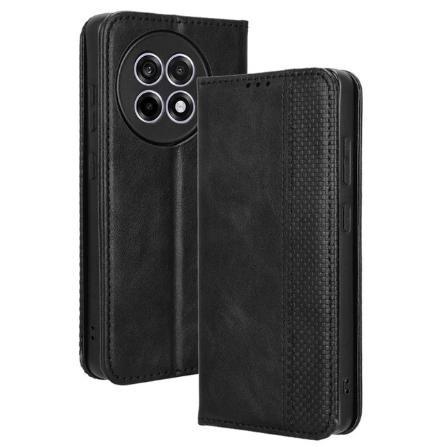 Leather Case for OnePlus 13R 5G / Ace 5 5G / Ace 5 Pro 5G Wallet Stand Retro Texture Phone Cover - Black