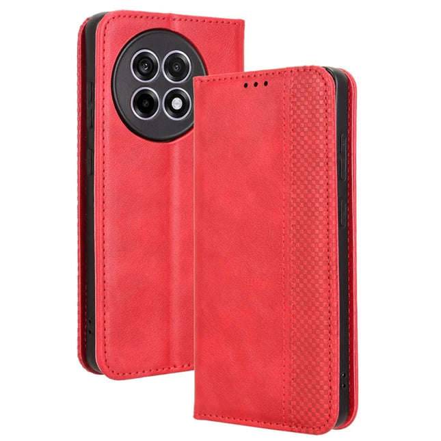 Leather Case for OnePlus 13R 5G / Ace 5 5G / Ace 5 Pro 5G Wallet Stand Retro Texture Phone Cover - Red