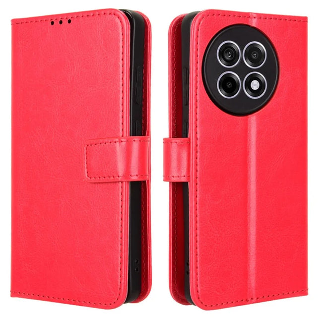 Leather Case for OnePlus 13R 5G / Ace 5 5G / Ace 5 Pro 5G Crazy Horse Texture Phone Wallet Cover - Red