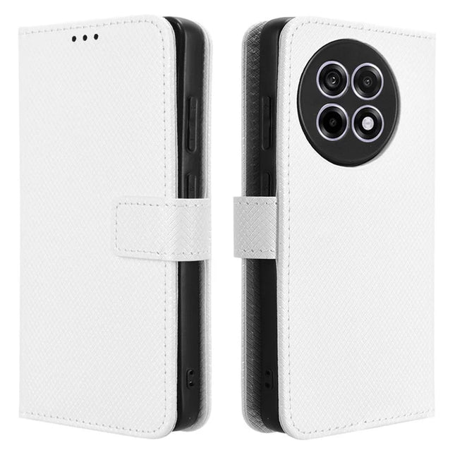Wallet Phone Case for OnePlus 13R 5G / Ace 5 5G / Ace 5 Pro 5G PU Leather Diamond Texture Cover - White