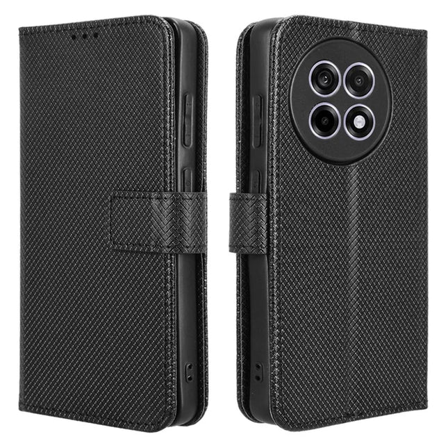Wallet Phone Case for OnePlus 13R 5G / Ace 5 5G / Ace 5 Pro 5G PU Leather Diamond Texture Cover - Black
