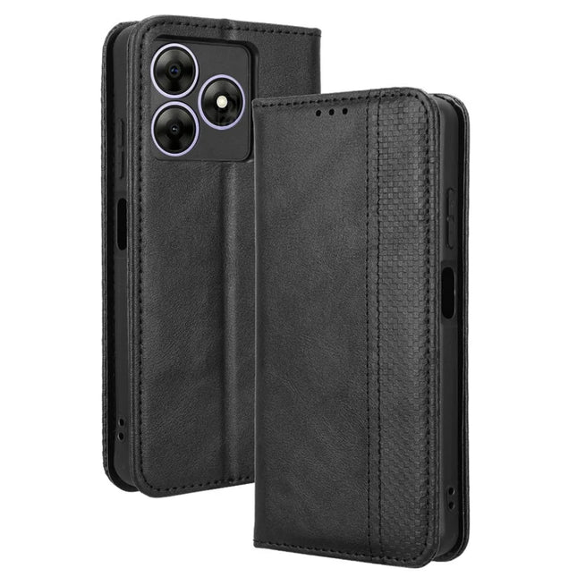 Leather Case for Blackview Wave 8 / Wave 8C / Oscal Flat 2 Wallet Stand Retro Texture Phone Cover - Black