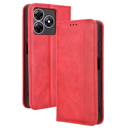 Leather Case for Blackview Wave 8 / Wave 8C / Oscal Flat 2 Wallet Stand Retro Texture Phone Cover - Red