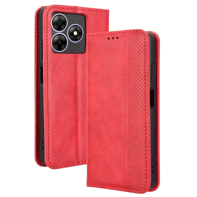 Leather Case for Blackview Wave 8 / Wave 8C / Oscal Flat 2 Wallet Stand Retro Texture Phone Cover - Red