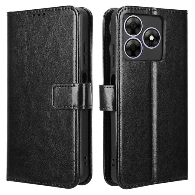 Leather Case for Blackview Wave 8 / Wave 8C / Oscal Flat 2 Crazy Horse Texture Phone Wallet Cover - Black