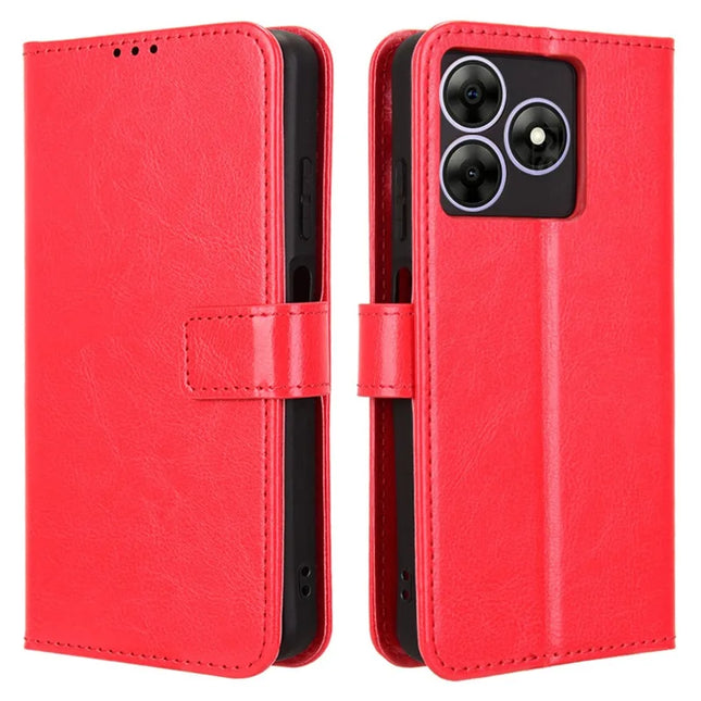 Leather Case for Blackview Wave 8 / Wave 8C / Oscal Flat 2 Crazy Horse Texture Phone Wallet Cover - Red