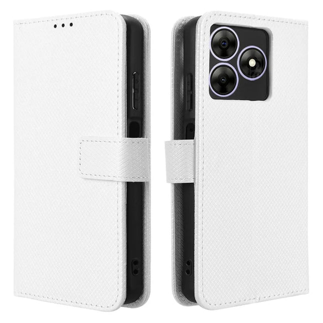 Phone Case For Blackview Wave 8 / Wave 8C / Oscal Flat 2 PU Leather Diamond Texture Wallet Cover - White