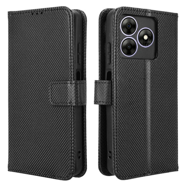 Phone Case For Blackview Wave 8 / Wave 8C / Oscal Flat 2 PU Leather Diamond Texture Wallet Cover - Black