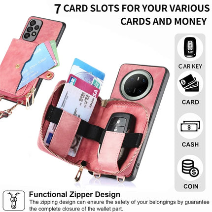 For Huawei Mate 70 PU Leather Phone Back Cover with Zipper Card Holder and Long Strap
