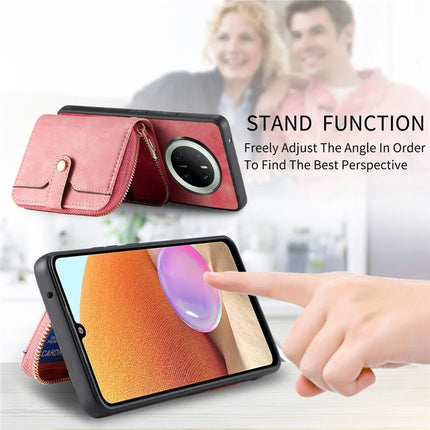 For Huawei Mate 70 PU Leather Phone Back Cover with Zipper Card Holder and Long Strap