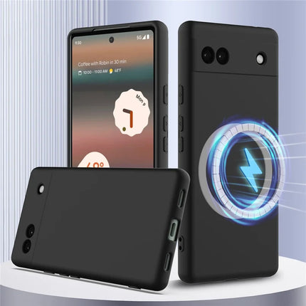 For Google Pixel 6a Case Compatible with MagSafe Anti-Drop Liquid Silicone Phone Cover - Black