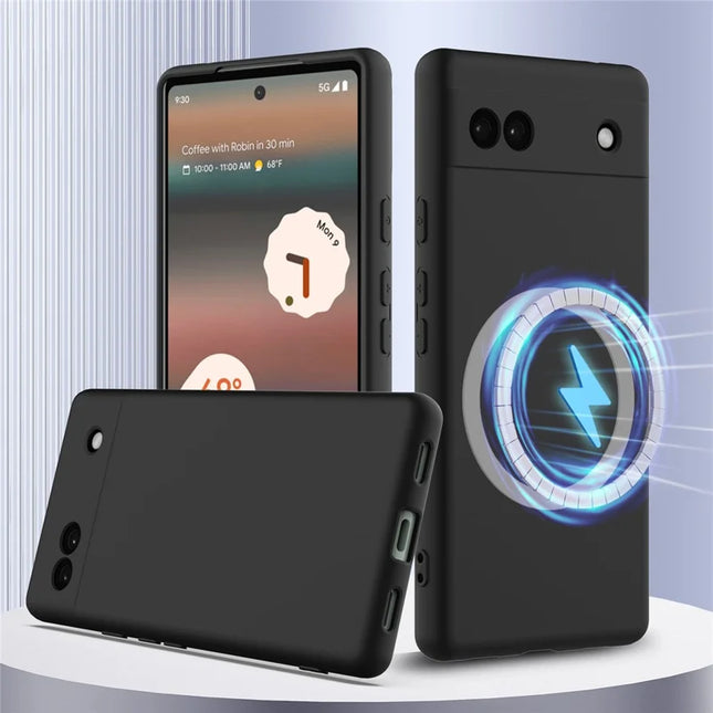 For Google Pixel 6a Case Compatible with MagSafe Anti-Drop Liquid Silicone Phone Cover - Black