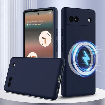 For Google Pixel 6a Case Compatible with MagSafe Anti-Drop Liquid Silicone Phone Cover - Dark Blue
