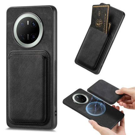 For Huawei Mate 70 Case Retro Leather TPU Phone Back Cover with Detachable Card Slot - Black