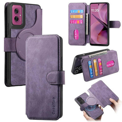 For Motorola Moto G55 5G Case CASENEO Detachable Magnetic RFID Block Leather Phone Wallet Cover - Purple 