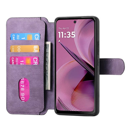 For Motorola Moto G55 5G Case CASENEO Detachable Magnetic RFID Block Leather Phone Wallet Cover - Purple