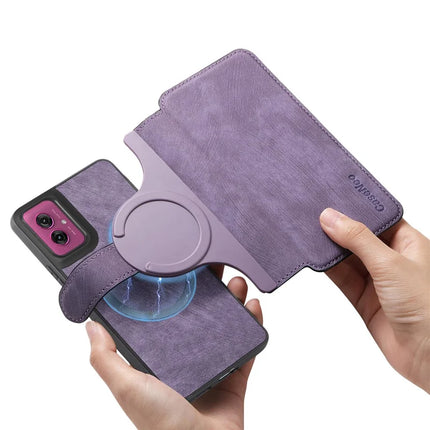 For Motorola Moto G55 5G Case CASENEO Detachable Magnetic RFID Block Leather Phone Wallet Cover - Purple
