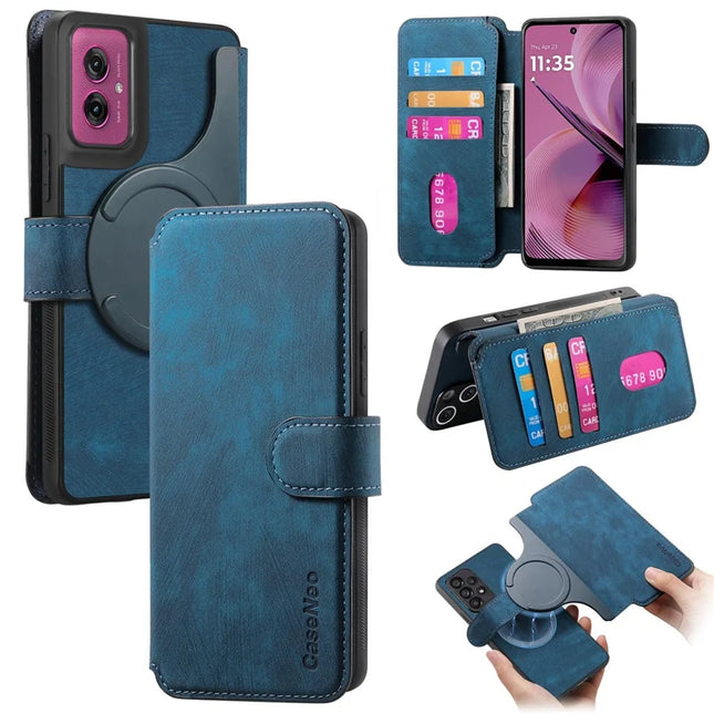 For Motorola Moto G55 5G Case CASENEO Detachable Magnetic RFID Block Leather Phone Wallet Cover - Dark Blue