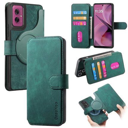 For Motorola Moto G55 5G Case CASENEO Detachable Magnetic RFID Block Leather Phone Wallet Cover - Green