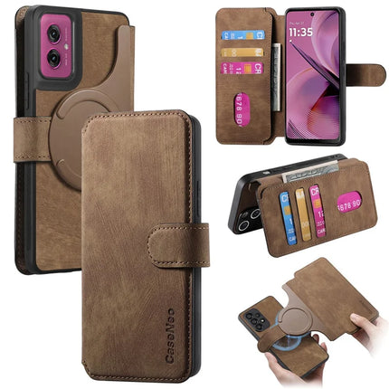 For Motorola Moto G55 5G Case CASENEO Detachable Magnetic RFID Block Leather Phone Wallet Cover - Brown