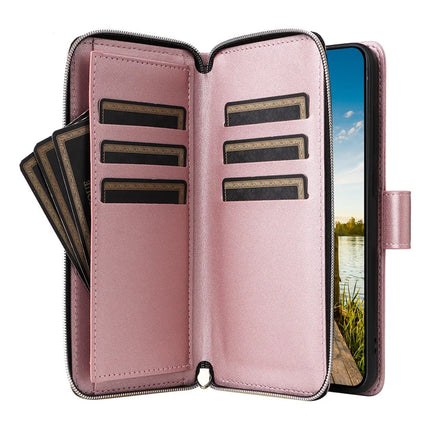 For Samsung Galaxy A26 5G Case Zipper Pocket PU Leather Cover with 9 Card Slots