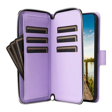 For Samsung Galaxy A26 5G Case Zipper Pocket PU Leather Cover with 9 Card Slots