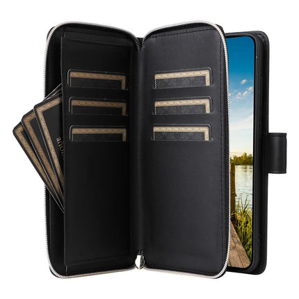 For Samsung Galaxy A26 5G Case Zipper Pocket PU Leather Cover with 9 Card Slots