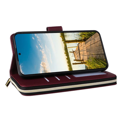 For Samsung Galaxy A26 5G Case Zipper Pocket PU Leather Cover with 9 Card Slots