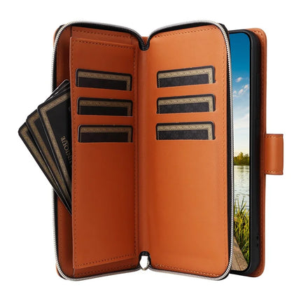 For Samsung Galaxy A26 5G Case Zipper Pocket PU Leather Cover with 9 Card Slots
