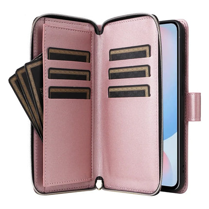 For Samsung Galaxy A56 5G Case Zipper Pocket PU Leather Cover with 9 Card Slots